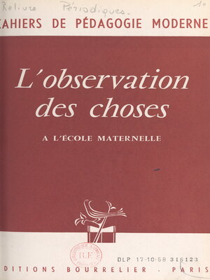 cover image of L'observation des choses à l'école maternelle
